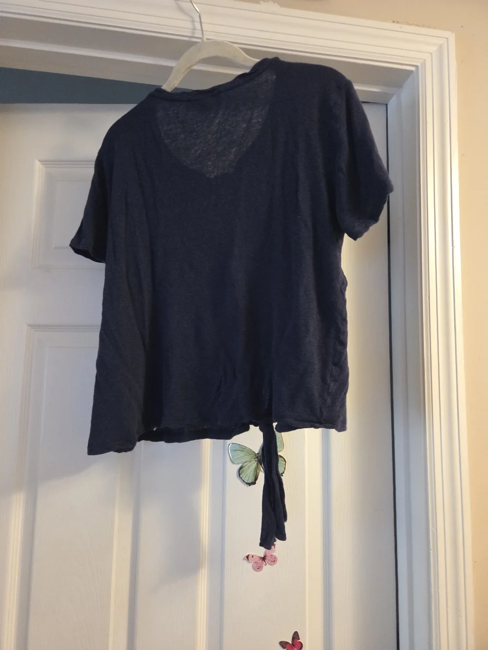 Michael Kors Navy Short Sleeve Tie-Hem L large Front Tie Blue Blouse Top